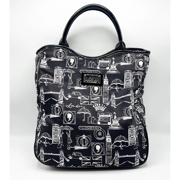 Lulu Guinness Handbags - Lulu Guinness London Purse Bag Tote Womens Black White Vinyl Faux Patent Lined